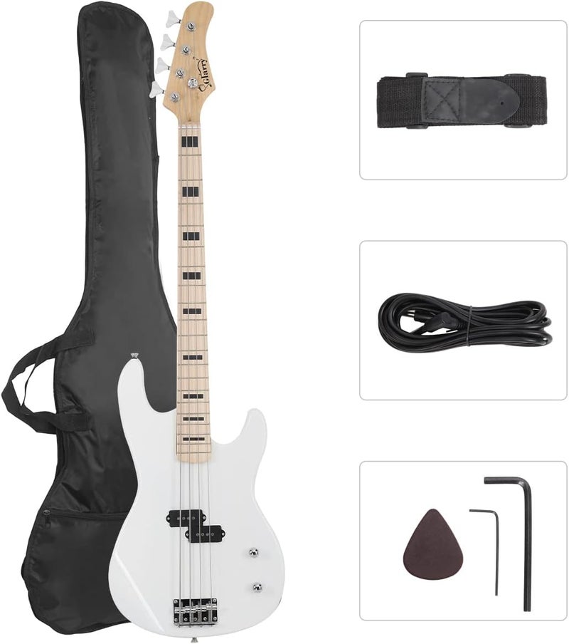 GLARRY GP Series Full Size Electric Bass Guitar 4 String Beginner Kit Canadian Maple Fingerboard with Cable, Strap, Bag and Accessories (White) - Image 1